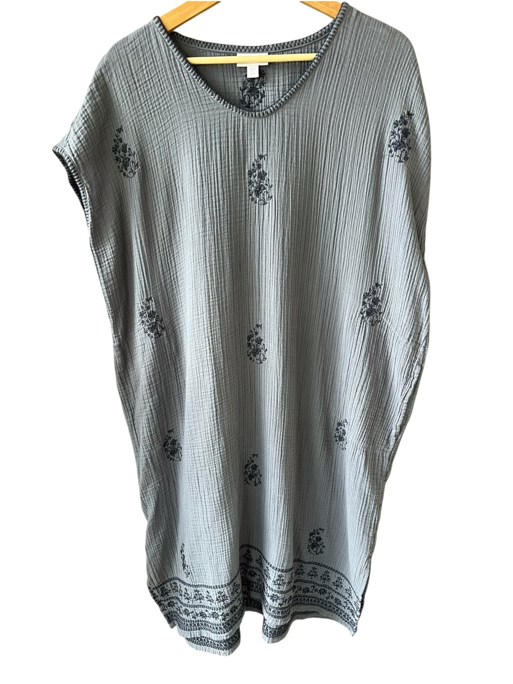 J.Jill Pure Jill M Gray Gauze Embroidered Caftan Tunic Dress